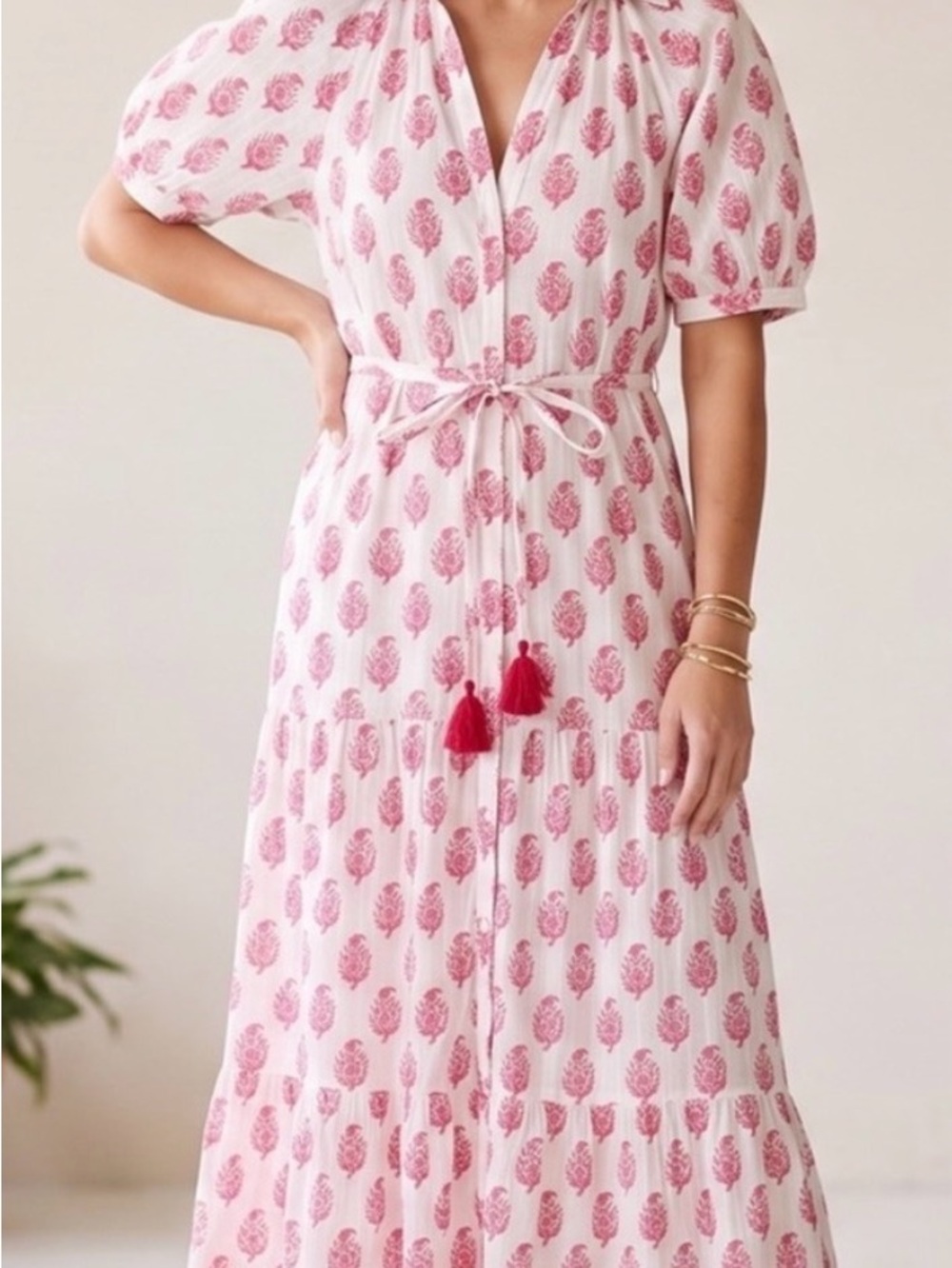 Roller Rabbit x Target White/Pink Maxi Dress with Print and Tassels Small NWT